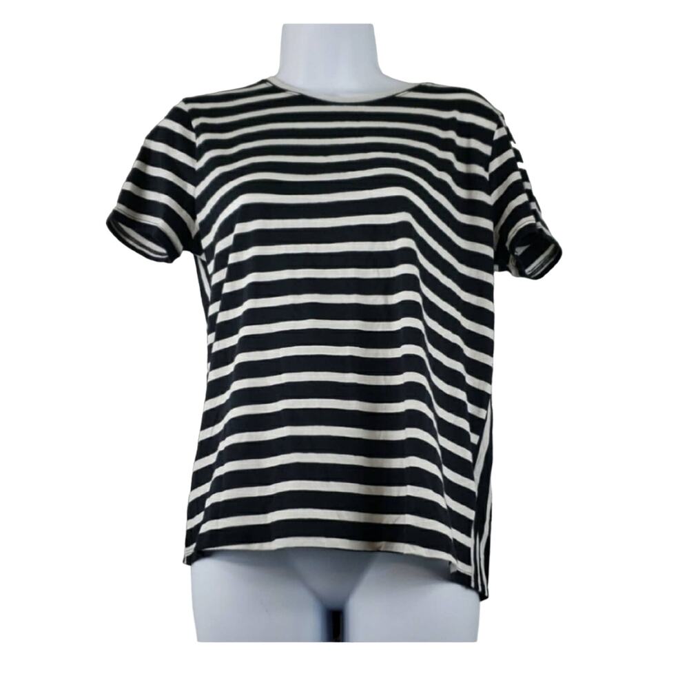 J for J Crew Black/White Striped Trapeze Back Short Sleeve Top M